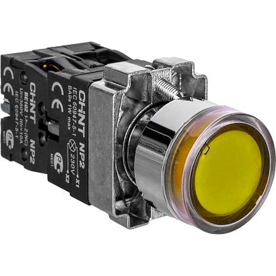 Кнопка управления NP2-BW1561 выступающая, желтая, 1НО, AC/DC230В (LED), IP40 (R) - фото1
