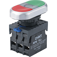 Двойная кнопка NP8-02SD/3 зеленый, AC110-230В(LED), 2НЗ, IP65 (R)
